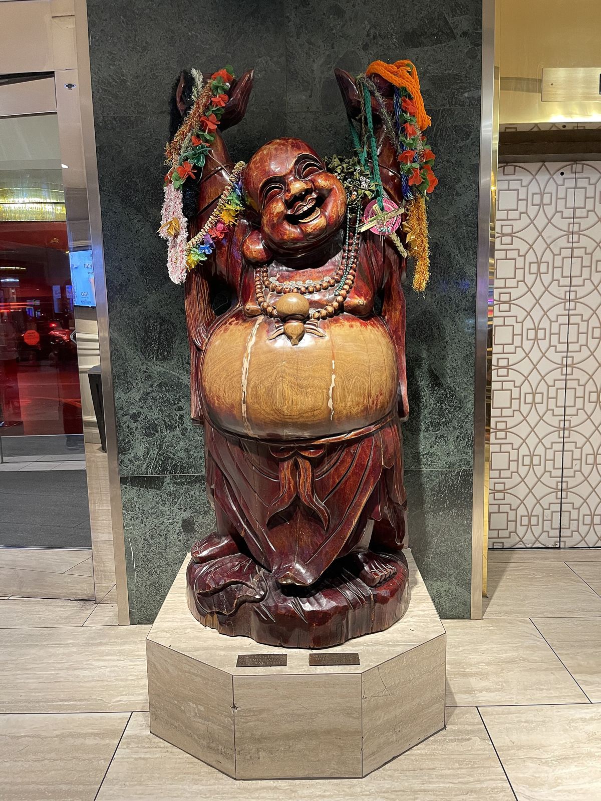 Carved Buddha figure inside the hotel
